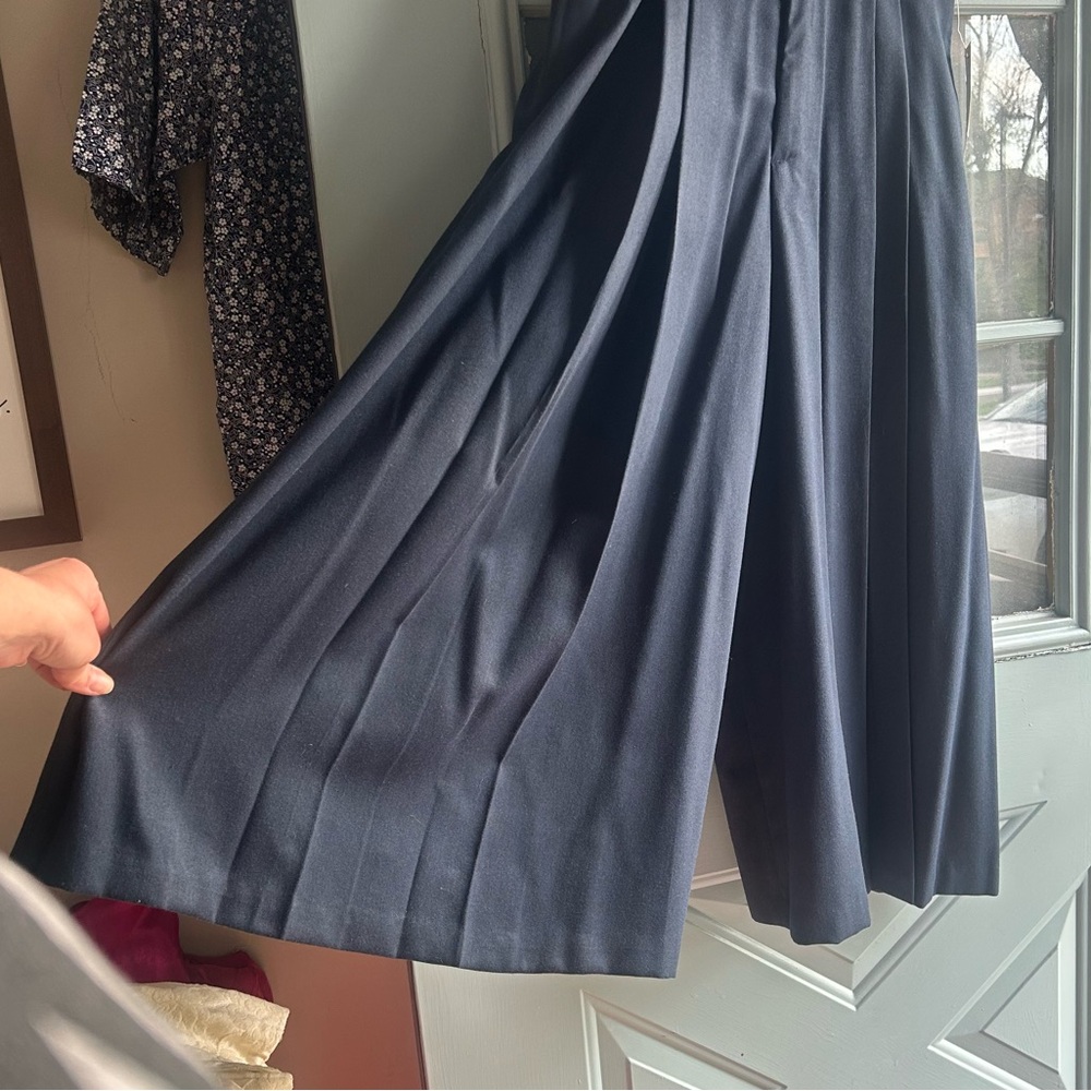 NWT Vintage Pleated Wide Leg Midi Palazzo Pant Trouser Skirt Hunt Club Navy 12 - Picture 2 of 10